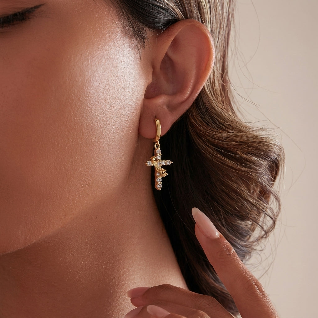 Eternal Crown & Cross Earring
