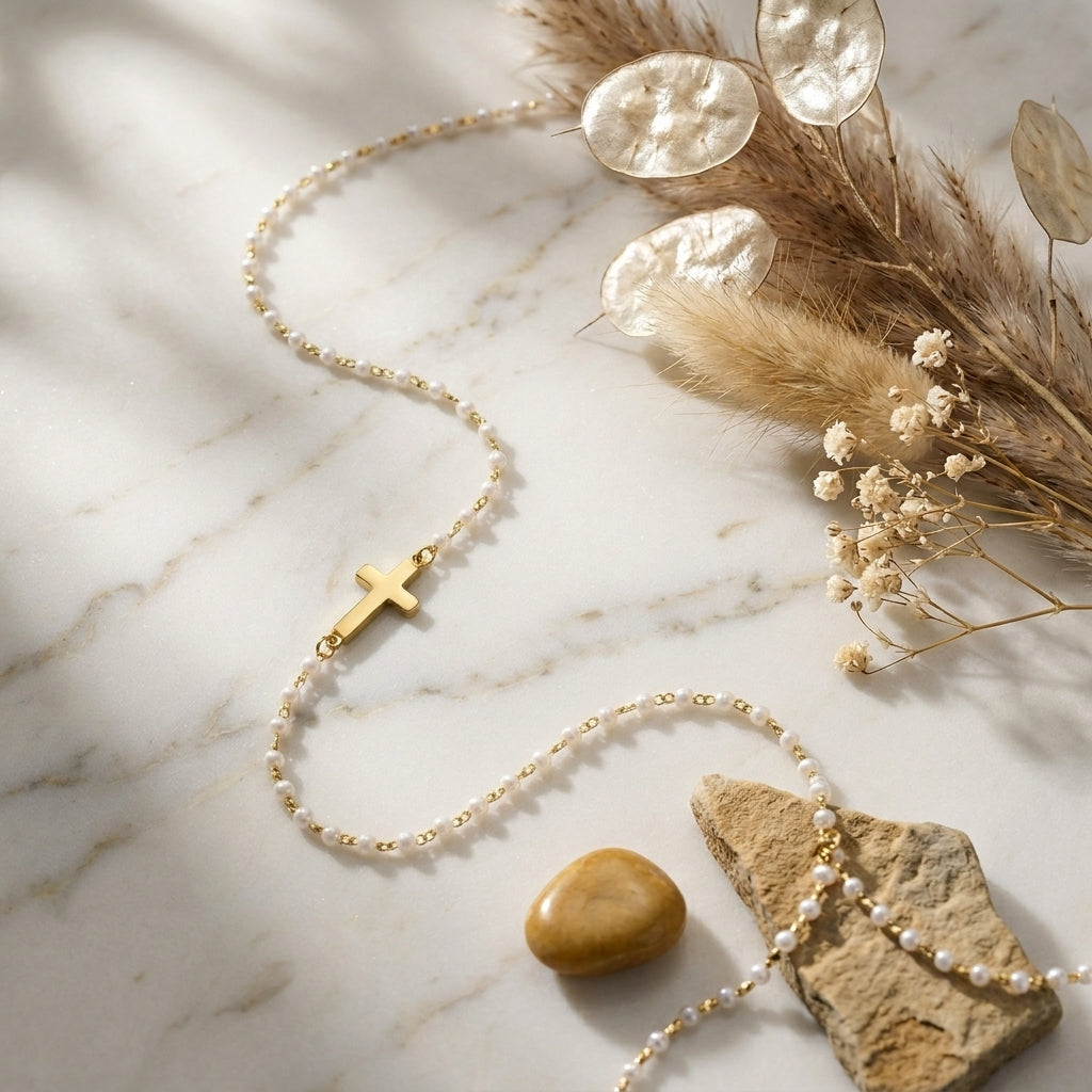 Serene Pearl Cross Necklace
