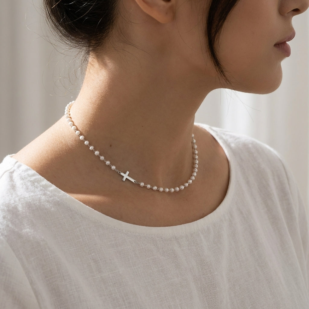 Serene Pearl Cross Necklace