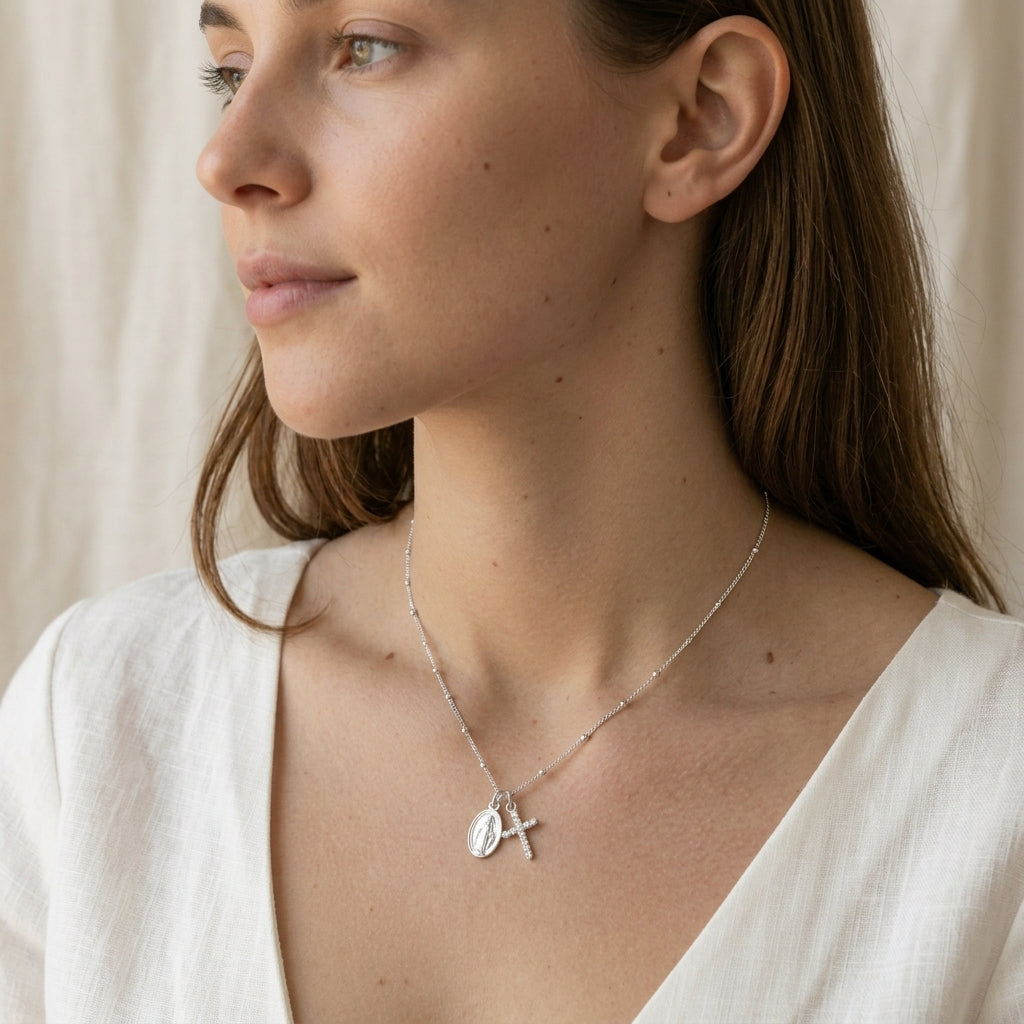Virgin Mary & Cross Necklace