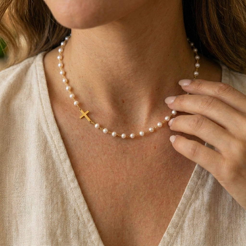 Serene Pearl Cross Necklace