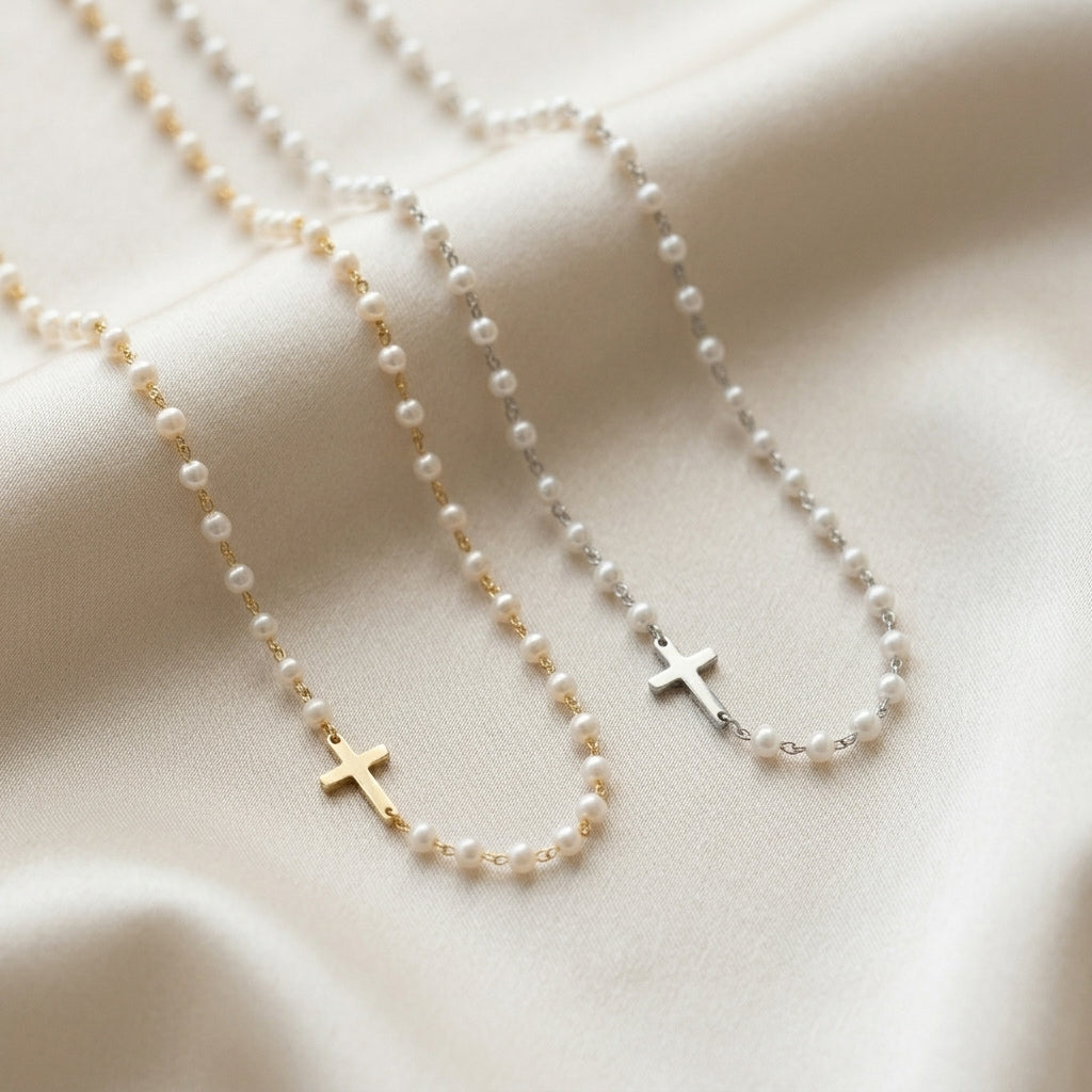 Serene Pearl Cross Necklace