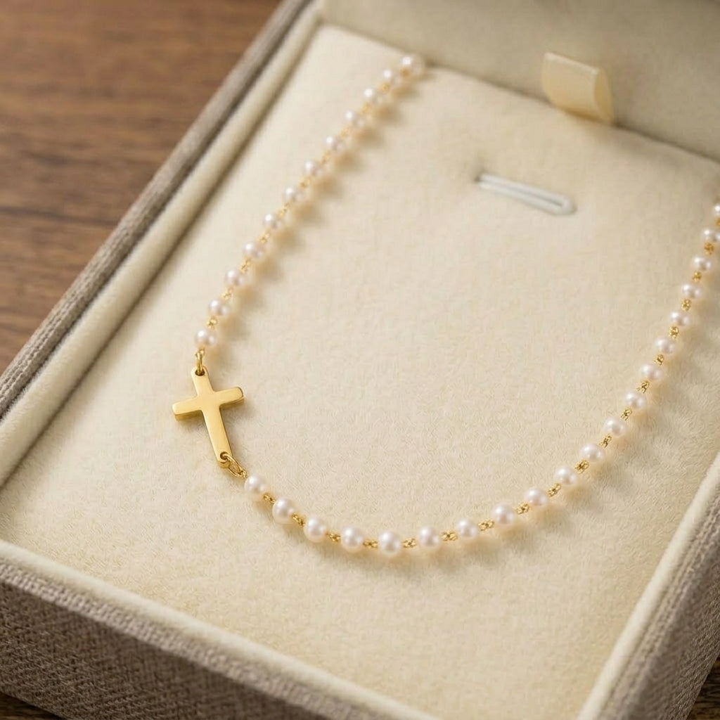 Serene Pearl Cross Necklace