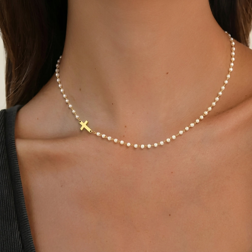 Serene Pearl Cross Necklace