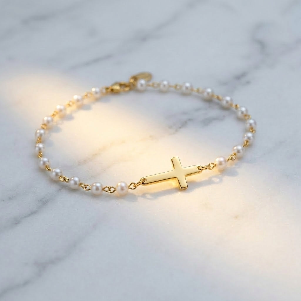 Serene Pearl Cross Bracelet