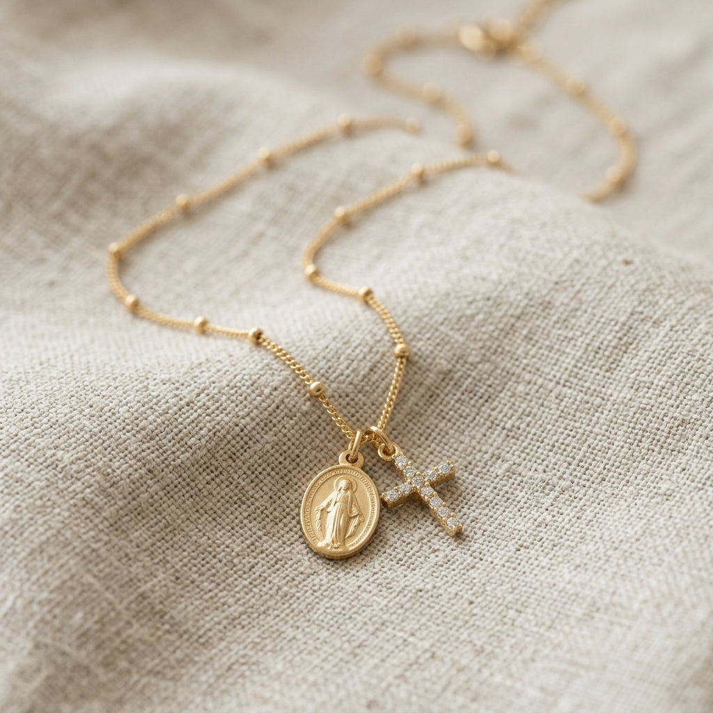 Virgin Mary & Cross Necklace